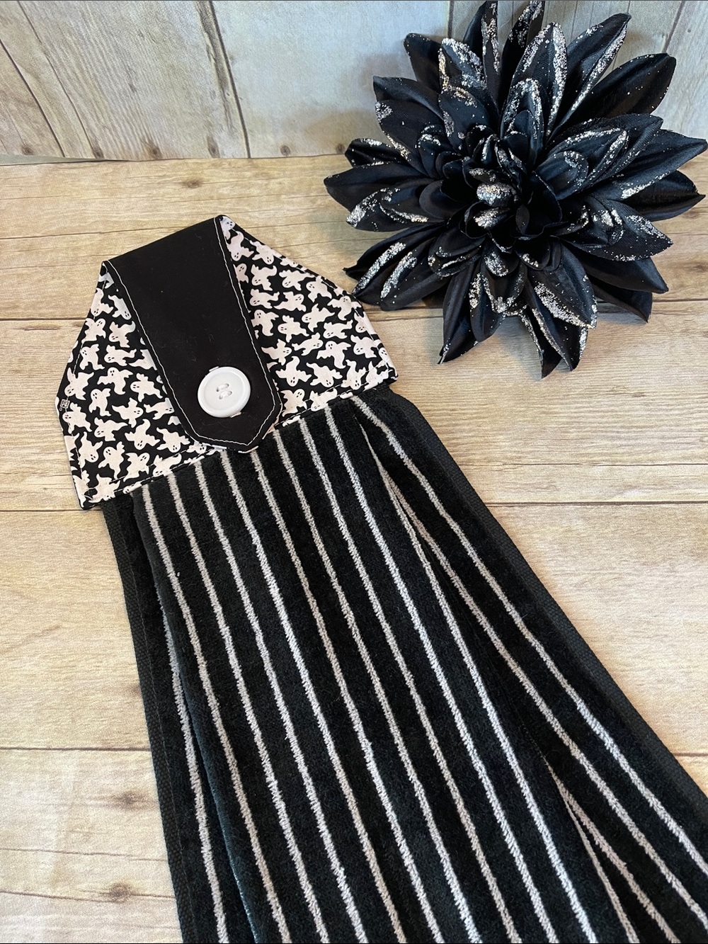 Ghosts & Black & White Sewn Top Hanging Towel Halloween Functional Decor